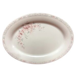 Noritake Carthage 3330 Large Oval Platter 16” x 12” Pink Gray Floral Retired VTG